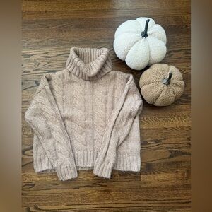 Reserved Taupe Cable Knit Turtleneck Sweater